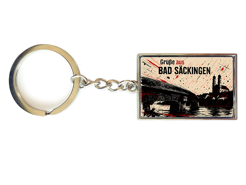 Souvenir Schlüsselanhänger rechteckig aus Metall Bad Säckingen 3x10cm