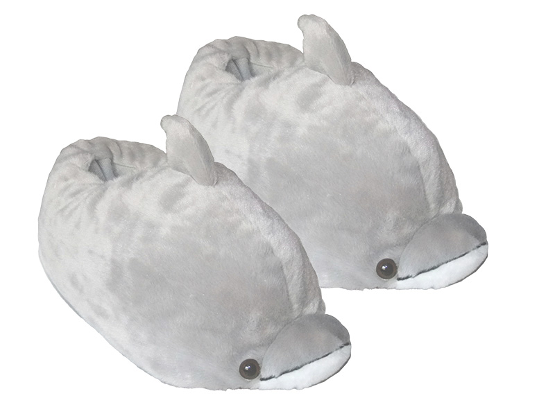 Plush dolphin slippers, size M   