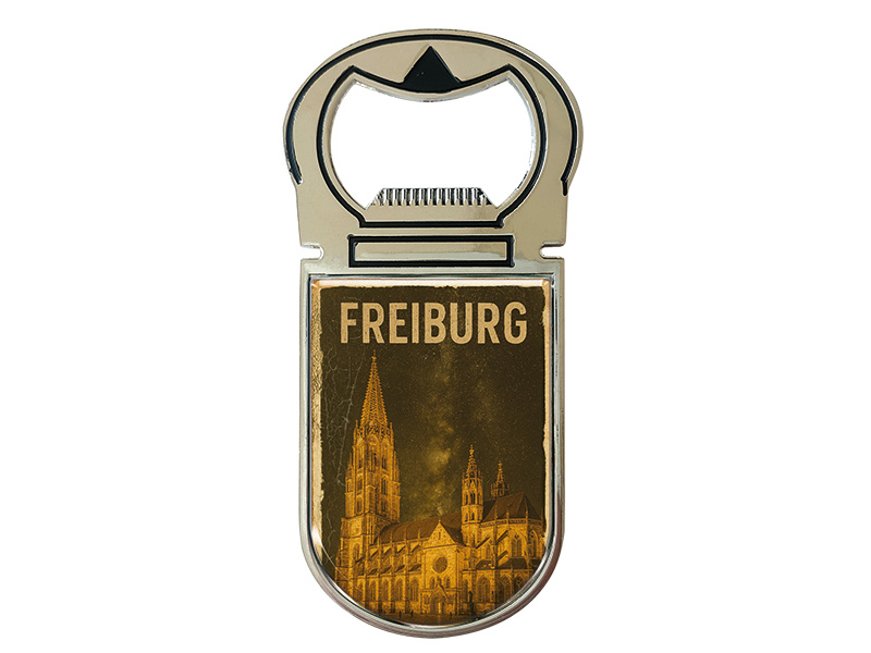 Souvenir Magnet Kapselheber aus Metall Freiburg 4x9cm