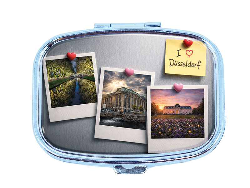 Souvenir Pillendose Düsseldorf aus Metall 6x4,5cm