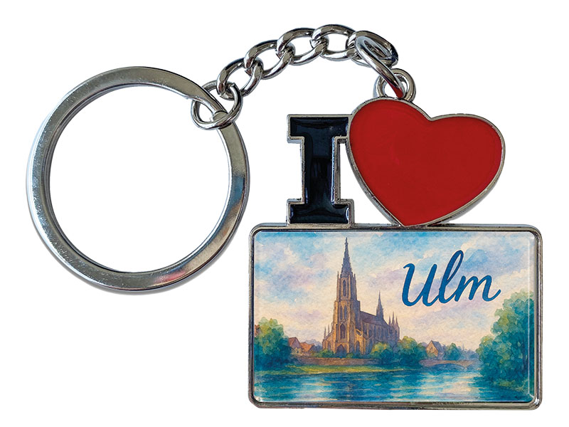 Souvenir Schlüsselanhänger aus Metall "I Love" Ulm 11x4cm   
