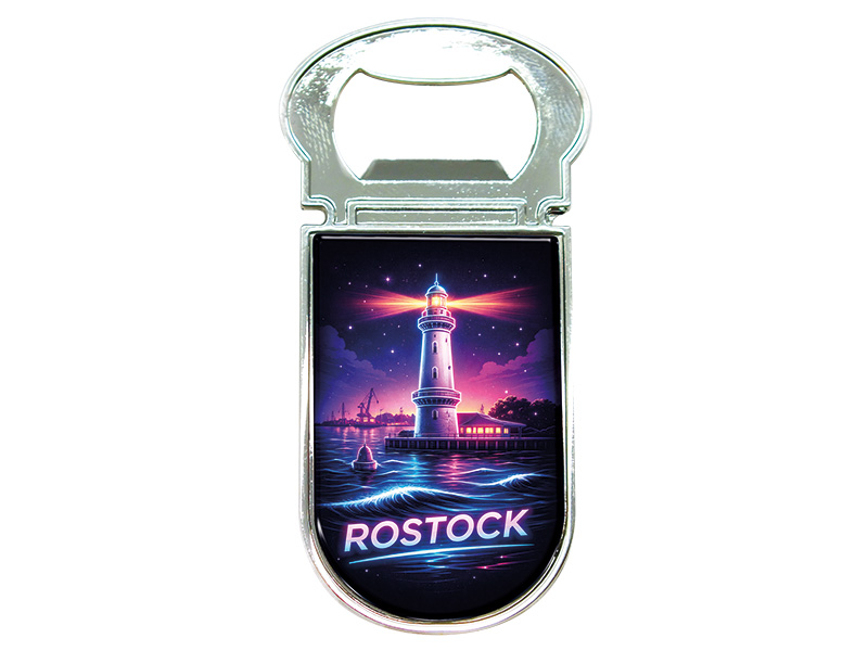 Souvenir Kapselheber Magnet Rostock aus Metall 3x7cm