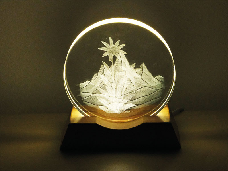 Tischlampe aus Glas mit Edelweiß Ø8cm