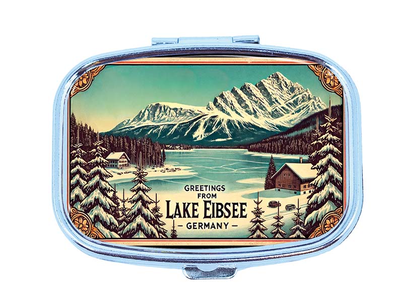 Souvenir Pillendose rechteckig aus Metall Eibsee 6x4,5cm Souvenir Pillendose rechteckig aus Metall Eibsee 6x4,5cm