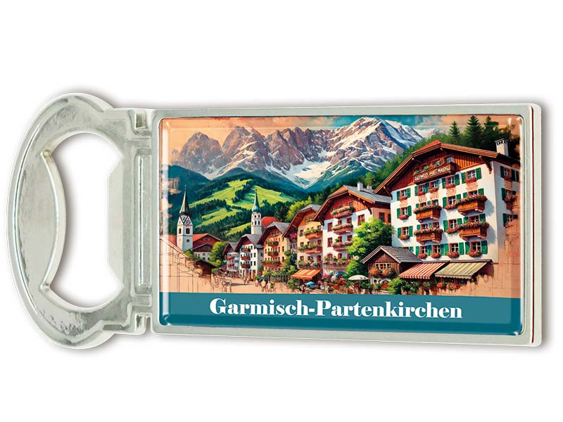 Souvenir Magnet Kapselheber aus Metall Garmisch-Partenkirchen 3x9cm