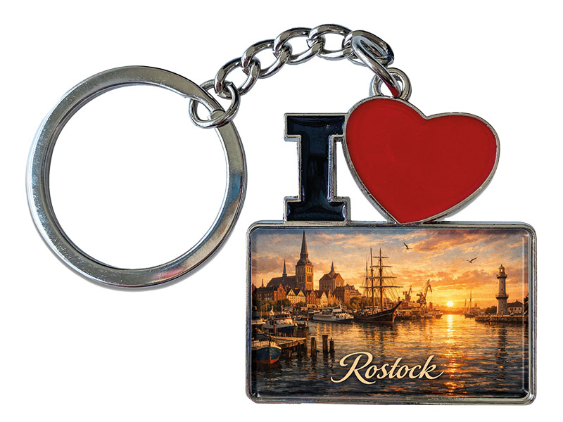 Souvenir Schlüsselanhänger Rostock aus Metall 11x4cm