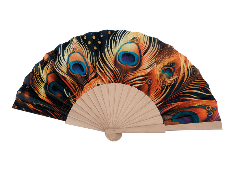 Fächer aus Holz mit Pfau, 46x23x3cm    Fächer aus Holz mit Pfau, 46x23x3cm