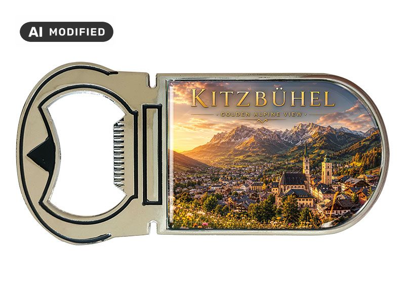 Souvenir Kapselheber Magnet Kitzbühel aus Metall 4x9cm