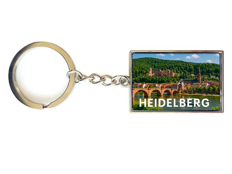 Souvenir Schlüsselanhänger rechteckig aus Metall Heidelberg 3x10cm
