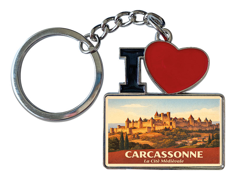 Souvenir Schlüsselanhänger Carcassonne aus Metall 11x4cm