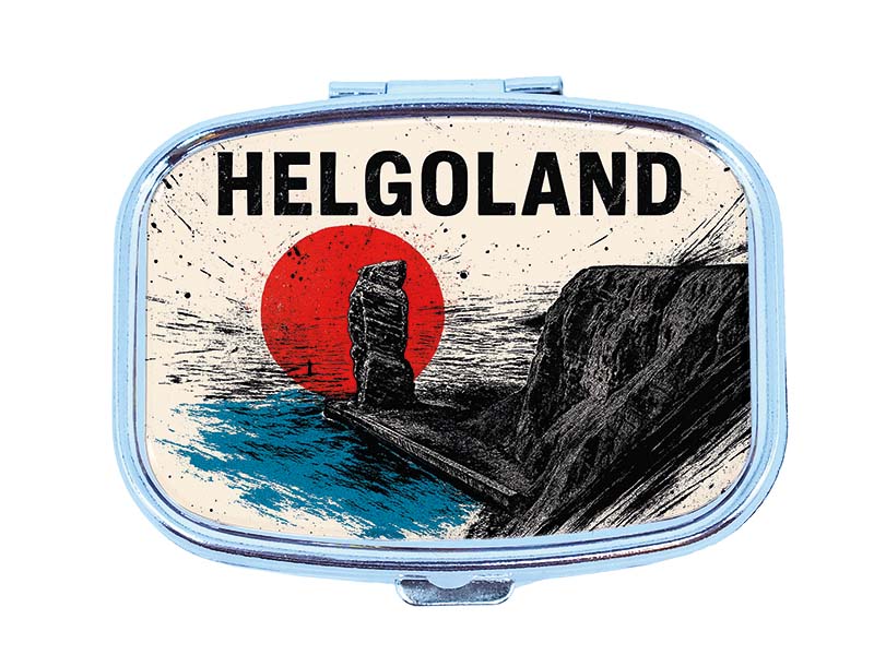Souvenir Pillendose rechteckig aus Metall Helgoland 6x4,5cm