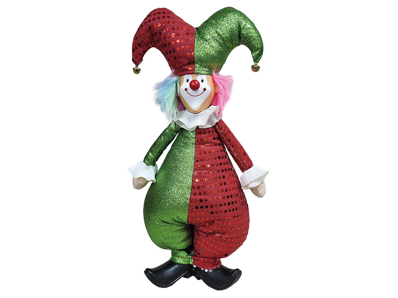 Clown aus Poly mit Glitzeranzug, 21x12x50cm    Clown aus Poly mit Glitzeranzug, 21x12x50cm