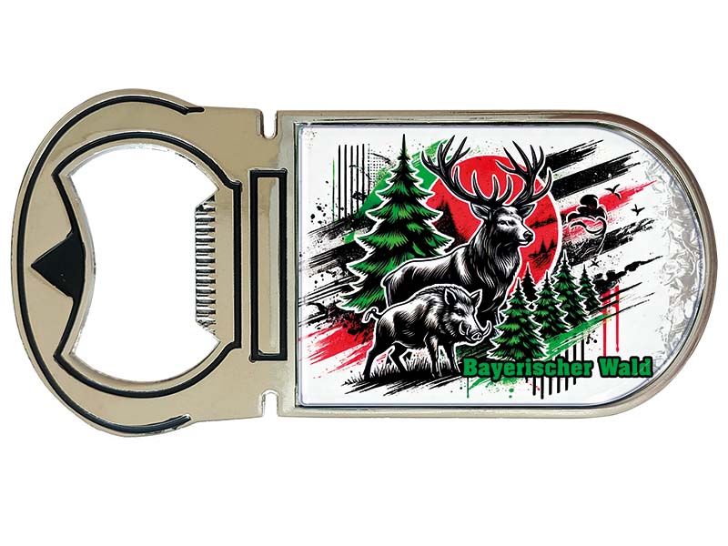 Souvenir Magnet Kapselheber aus Metall BayerischerWald 4x9cm