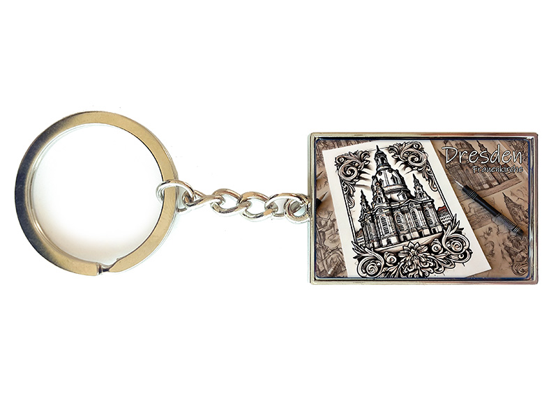 Souvenir Schlüsselanhänger rechteckig aus Metall Dresden 3x10cm
