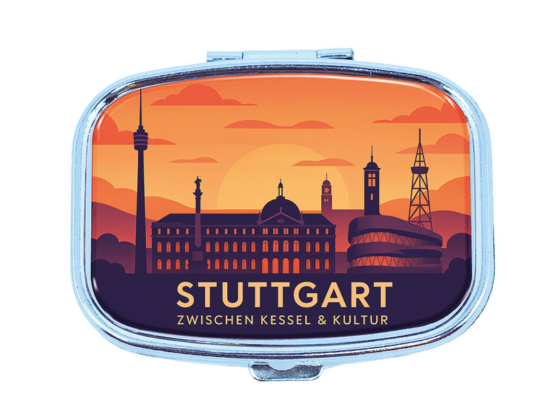 Souvenir Pillendose rechteckig aus Metall Stuttgart 6x4,5cm