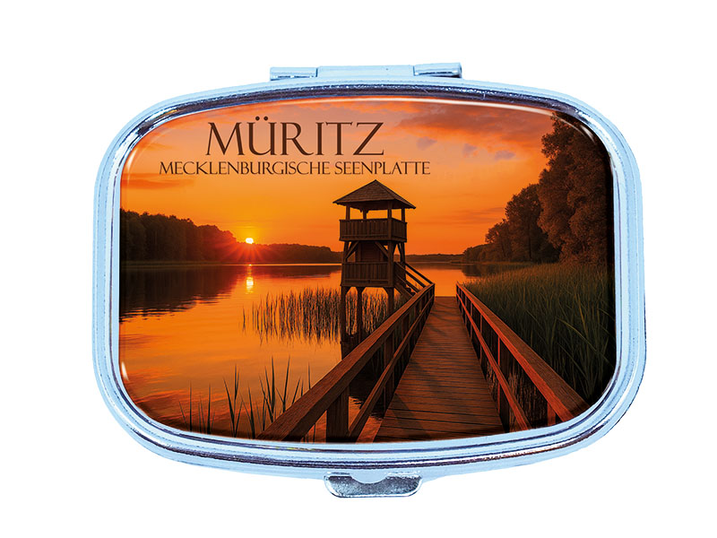 Souvenir Pillendose rechteckig aus Metall Seenplatte 6x4,5cm