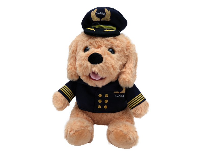 Hund mit Pilotenuniform aus Plüsch 19x15x23cm