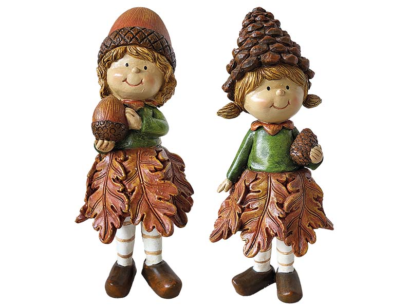 Poly gnome with pine cone and acorn 9x9x23cm