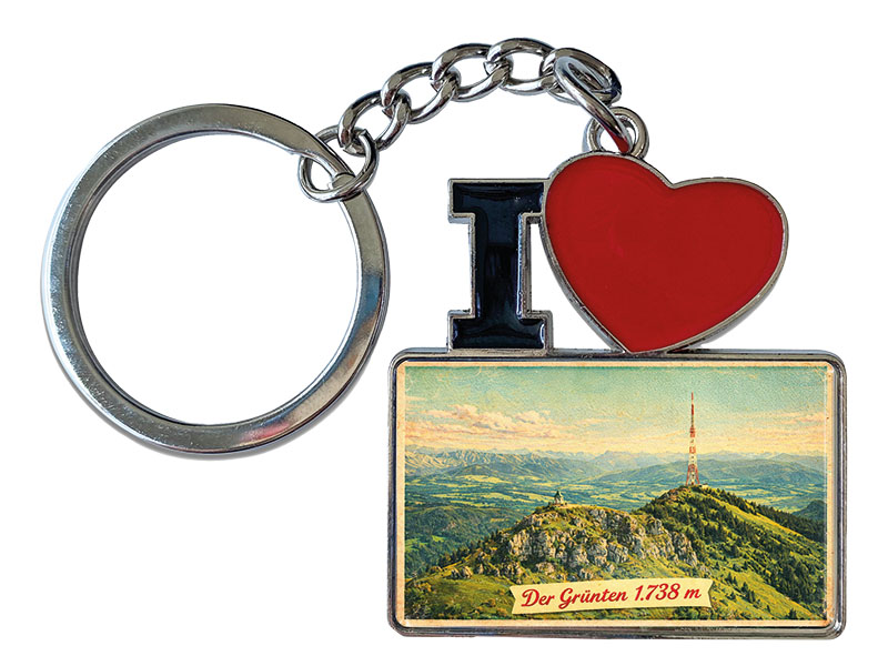 Souvenir Schlüsselanhänger Grünten aus Metall 11x4cm