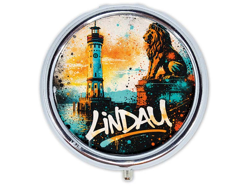 Souvenir Pillendose Lindau aus Metall Ø5cm