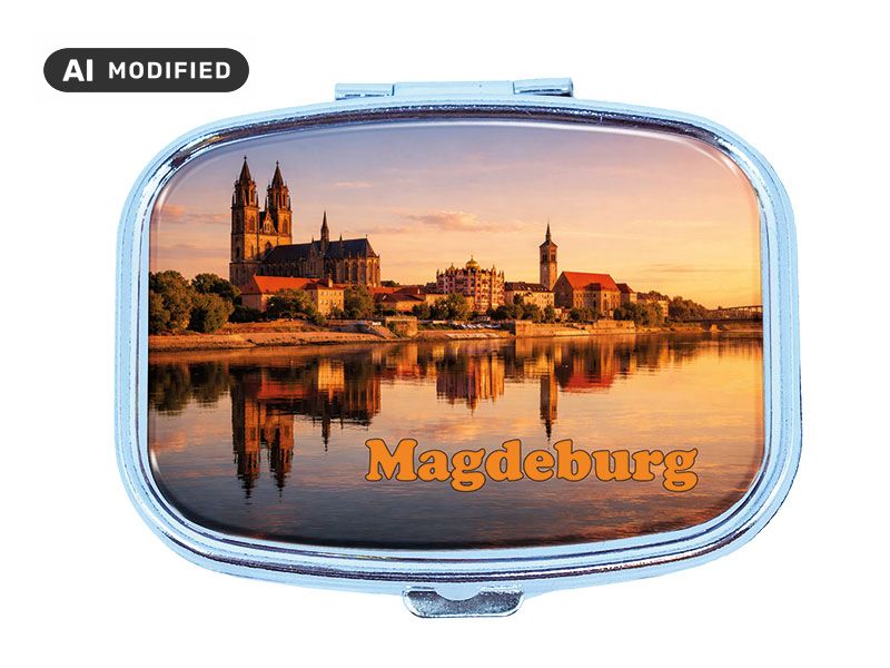 Souvenir Pillendose Magdeburg aus Metall 6x4,5cm