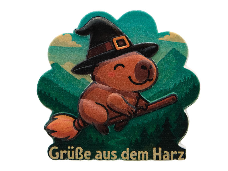 3D Magnet Capybara als Hexe aus Poly 6,5x0,5x6cm